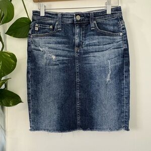 AG Adriano Goldschmied Blue Distressed Pencil Skirt
